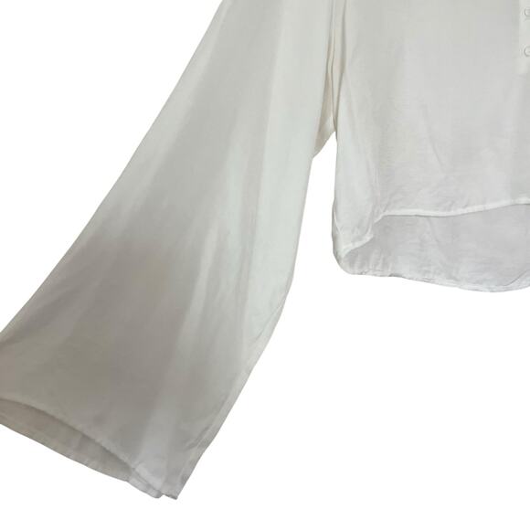 Zara Ecru Boxy Cropped Henley Button Wide Long Sleeve Blouse Size Medium NWT - Picture 3 of 8